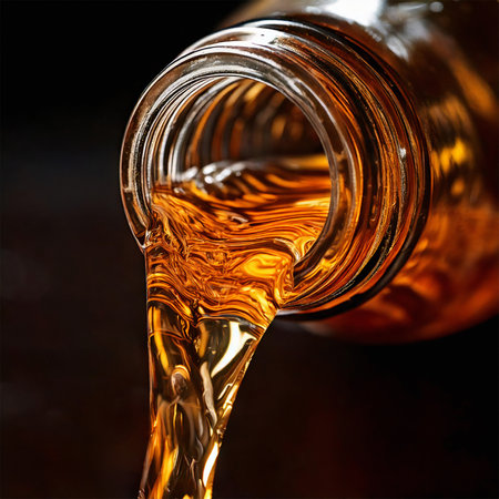 AI-generated close-up image showing a bottle as a clear drink is poured from itの素材
