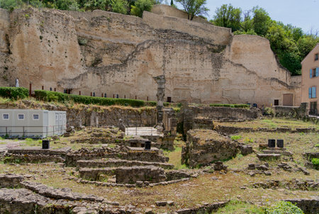 Scenery around the Roman Theater of Orange, a commune in the Provence region in southeastern France at summer timeの写真素材