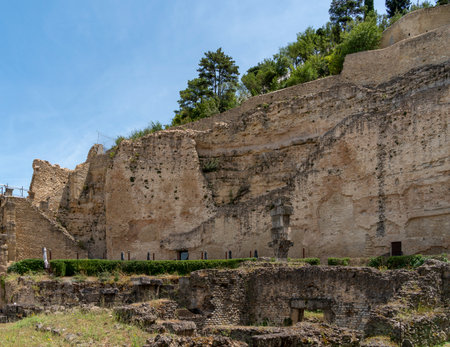 Scenery around the Roman Theater of Orange, a commune in the Provence region in southeastern France at summer timeの写真素材
