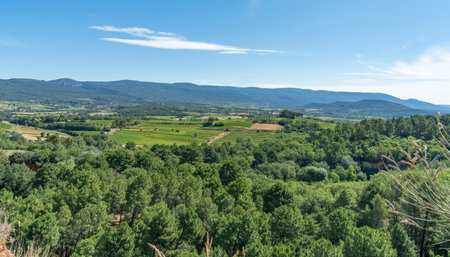 Aerial impression around Roussillon, a commune in the Vaucluse department of the Provence region in southern Franceの写真素材