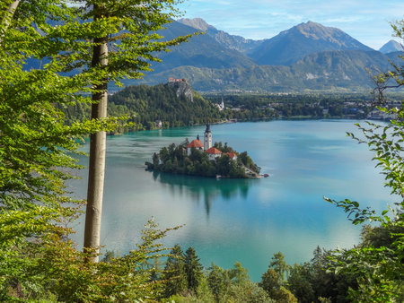 Scenery around Lake Bled, a lake in the Julian Alps of the Upper Carniolan region of northwestern Sloveniaの写真素材