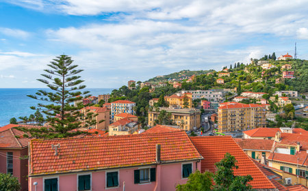 Scenery around Porto Maurizio in Oneglia, a former town in northern Italy on the Ligurian coast, in 1923 joined to Porto Maurizio to form the Comune.の写真素材
