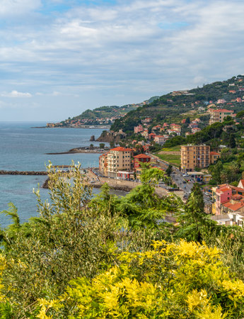 Scenery around Porto Maurizio in Oneglia, a former town in northern Italy on the Ligurian coast, in 1923 joined to Porto Maurizio to form the Comune of Imperia.の写真素材