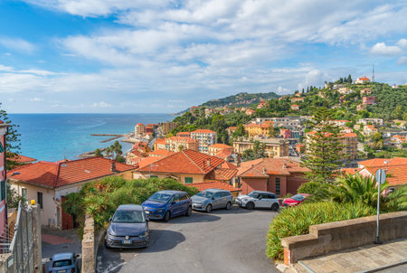 Scenery around Porto Maurizio in Oneglia, a former town in northern Italy on the Ligurian coast, in 1923 joined to Porto Maurizio to form the Comune of Imperia.の写真素材