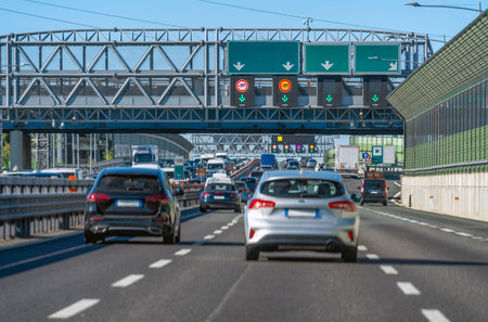 Dense traffic scenery in northern Italy