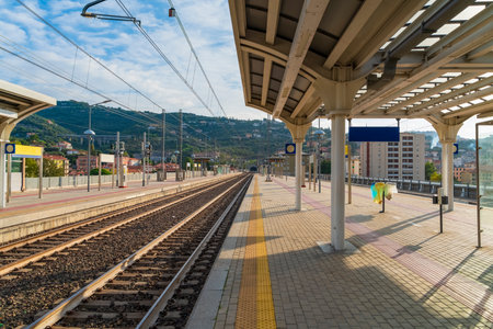 Railway station in Imperia, a city in Liguria, northern Italyの写真素材