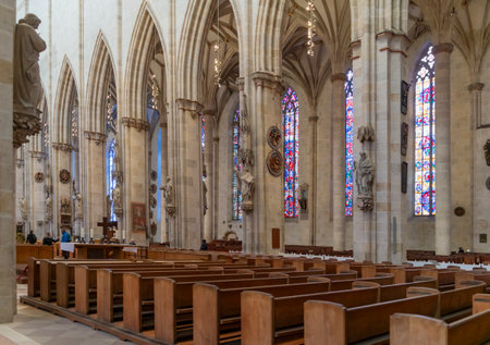 Scenery inside the Ulm Minster in Ulm, a city in a state named Baden-Wuerttemberg in southwestern Germanyの写真素材