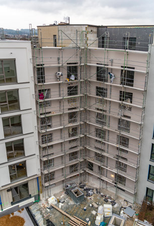 House building site seen in Ulm, a city in a state named Baden-Wuerttemberg in southwestern Germanyの写真素材