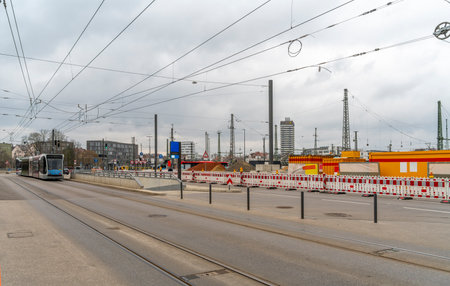 Urban scenery with building lot seen in Ulm, a city in southwestern Germanyの写真素材