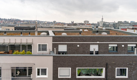 High angle impression of Ulm, a city in a state named Baden-Wuerttemberg in southwestern Germanyの写真素材