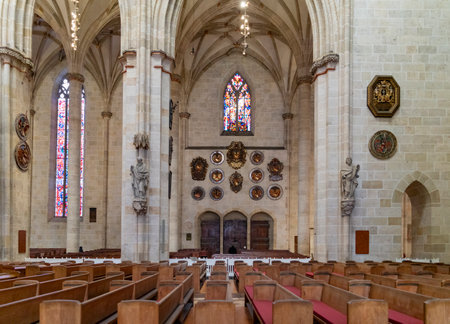 Scenery inside the Ulm Minster in Ulm, a city in a state named Baden-Wuerttemberg in southwestern Germanyの写真素材