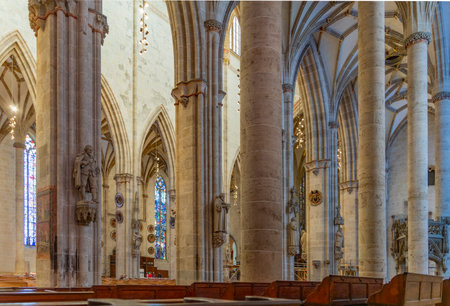 Scenery inside the Ulm Minster in Ulm, a city in a state named Baden-Wuerttemberg in southwestern Germanyの写真素材