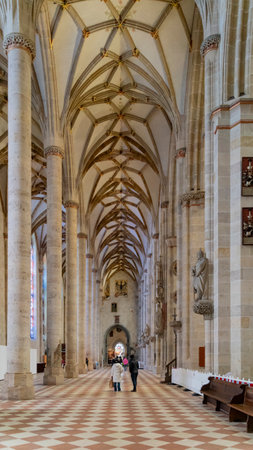 Scenery inside the Ulm Minster in Ulm, a city in a state named Baden-Wuerttemberg in southwestern Germanyの写真素材