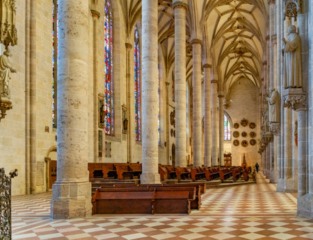 Scenery inside the Ulm Minster in Ulm, a city in a state named Baden-Wuerttemberg in southwestern Germanyの写真素材