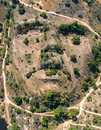 AI generated image showing a facial landscape seen from aboveの素材