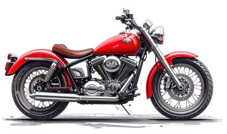 AI generated illustration of a motorcycle, sideways in white back with shadowの素材