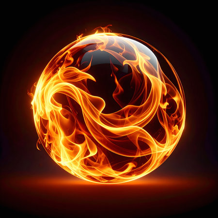 AI generated Image showing a fireball in dark ambianceの素材