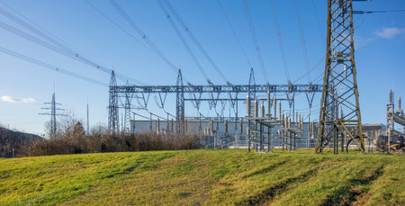 Evening scenery around the electrical substation in a village in southern Germany