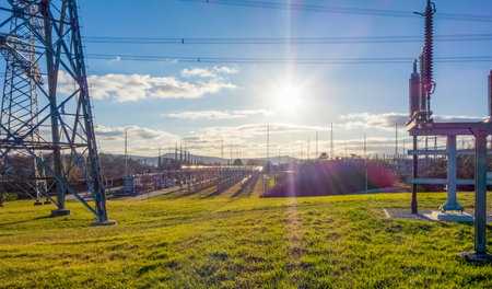 Evening scenery around the electrical substation in a village in southern Germany