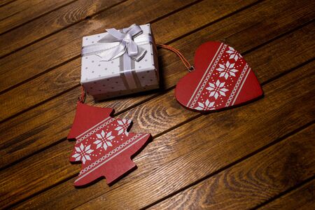 gift box with christmas tree and valentineの写真素材