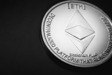 ethereum symbol on the black backgroundの写真素材