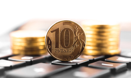 russian rubles, coins on the calculatorの写真素材