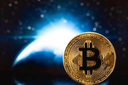 bitcoin logo in the space worldの写真素材