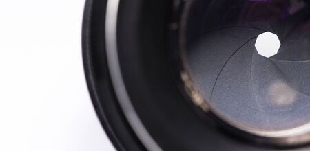 closing aperture of camera lens with lense reflections
