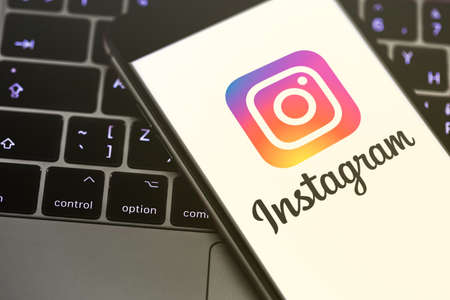 iPhone displaying the Instagram logo. Social media. Instagram is a photo-sharing app for smartphones. Moscow, Russia - March 26, 2019のeditorial素材