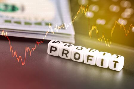 business concept in block with word Profit and money, dollarsの写真素材