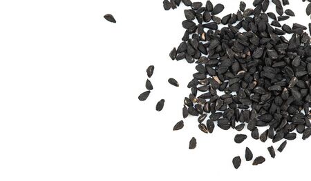 Cumin black seeds, caraway isolated on white background, closeupの写真素材