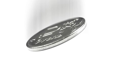 falling russian ruble coin on the white background, russian money