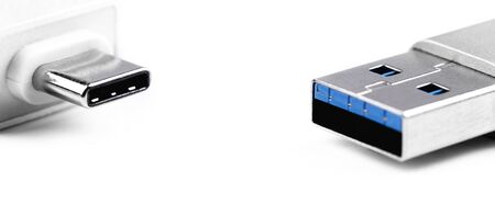 USB Type C and USB 3.0 closeup on white background, macroの写真素材