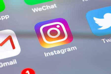 Instagram app on the screen smartphone closeup. Social media. Instagram is a photo-sharing app for smartphones. Moscow, Russia - July 10, 2020のeditorial素材