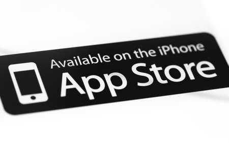 Available on the iPhone - badge in marketing to promote content in App Store. App Store is a digital distribution service for mobile apps on iOS, developed by Apple. Moscow, Russia - January 23, 2021のeditorial素材