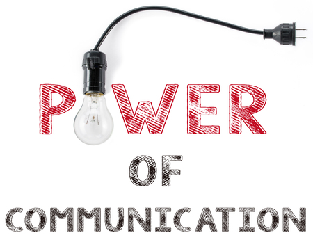 power of communication phrase and light bulbの写真素材