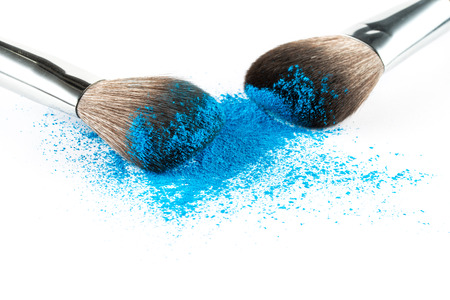blue Powder Eyeshadow on a Brush, fashion beauty  tool blusherの写真素材