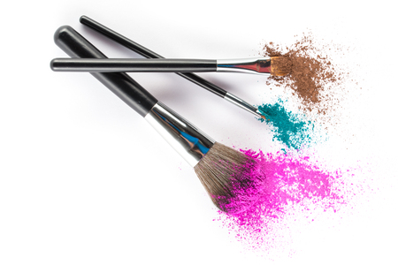 Multi Colored Powder Eyeshadow on a Brush, fashion beauty  tool blusherの写真素材
