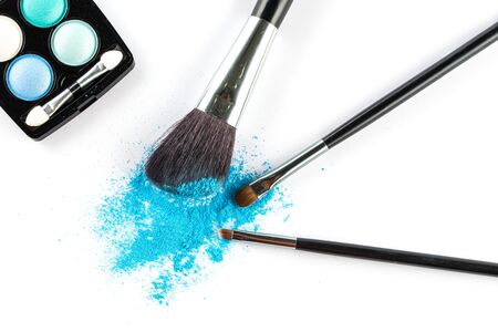 blue Powder Eyeshadow on a Brush with Make up Palette, fashion beauty  tool blusherの写真素材