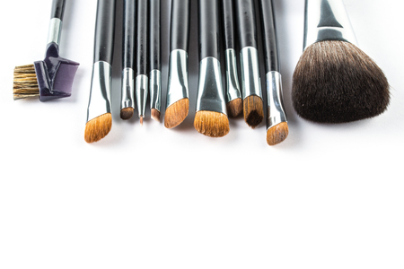 a set of cosmetic brush,  High Angle view, fashion and beauty,  tool setの写真素材