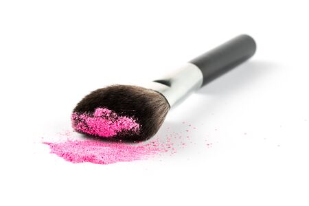 Pink Powder Eyeshadow on a Brush, fashion beauty  tool blusherの写真素材