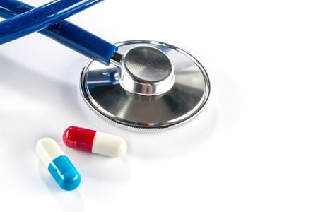 capsule with Stethoscope and pill cardiology sickness medication treatの写真素材