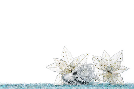 christmas decoration flower on Snow, isolated on white , celebratedの写真素材