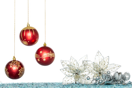 Luxury Christmas ball and flower, hanging Decoration, isolated on whiteの写真素材