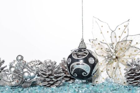 Luxury Christmas ball and flower with Pine Cone, hanging Decorationの写真素材