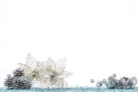 christmas decoration flower on Snow, isolated on white , celebratedの写真素材