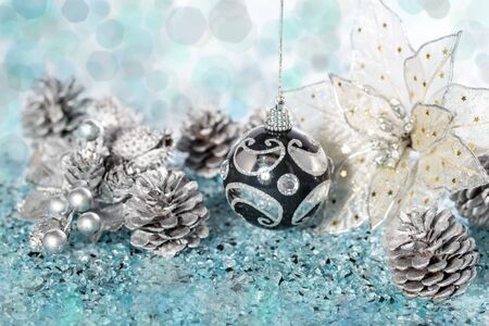 Luxury Christmas ball and flower with Pine Cone, hanging Decorationの写真素材