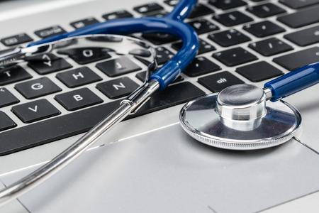 Medical Research, stethoscope on laptop keyboard, doctor workplaceの写真素材