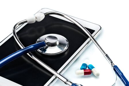 Medical Research,digital tablet and stethoscope, doctor workplaceの写真素材