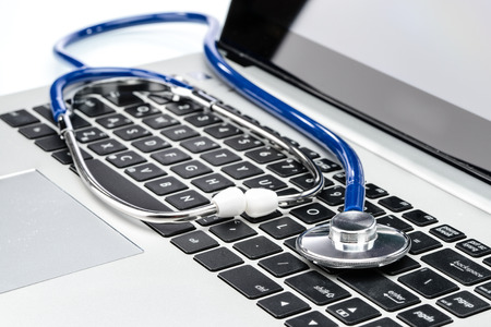 Medical Research, stethoscope on laptop keyboard, doctor workplaceの写真素材